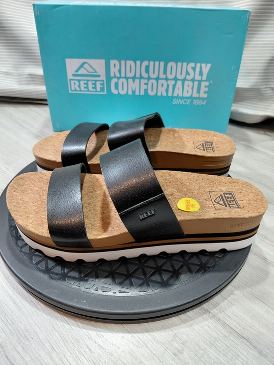 Reef Shoes - NWT Reef Womens Vista Hi Platform Two Strap Cork Foot Bed Slide Sandals SIZE 8